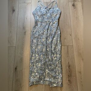 Windsor Kenzie Formal Sequin X-Back Maxi‎ Bodycon Padded Dress Adjustable Straps